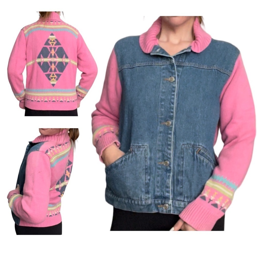 Pendleton pink sweater back denim jacket M petite